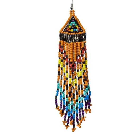 Handmade Native-Inspired Beaded Dangle Earrings Multicolor Fringe Boho Festival - Picture 2 of 8